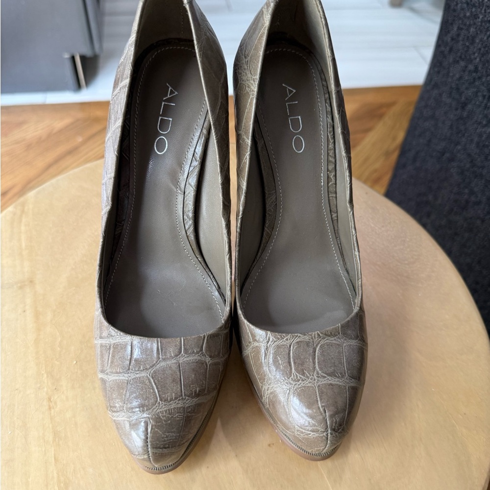 Aldo Taupe Croc-Embossed Heels